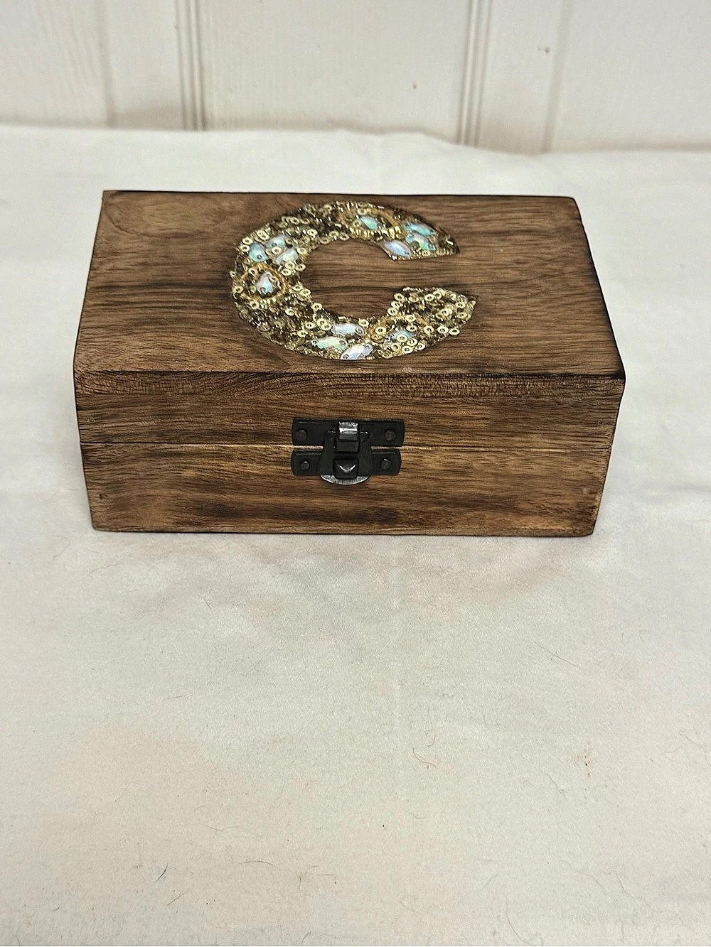 Wooden Jewelry Box in Brown & Gold